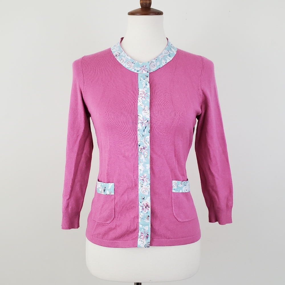 Anthro HWR Monogram Floral Trim Cardigan